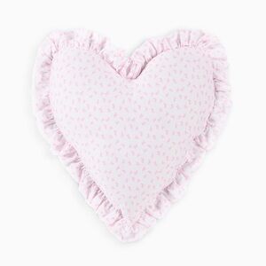 LoveShackFancy Heart-Shaped with Pink Floral Design Heart Shape Ruffle Pillow